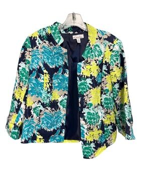 Kim Rogers Women's Petite Large Multi-Colored Open Front Linen Blazer Jacket
